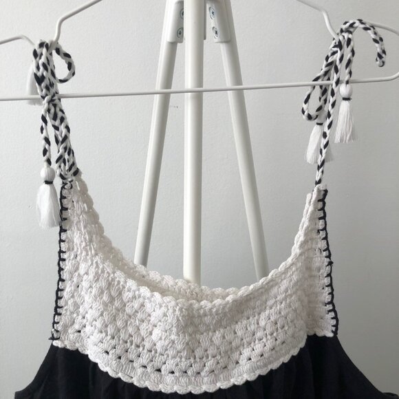 LUCKY BRAND BOHO CROCHET SWING TANK BLACK & WHITE TASSEL TIES SIZE XL NWOT - Picture 5 of 8